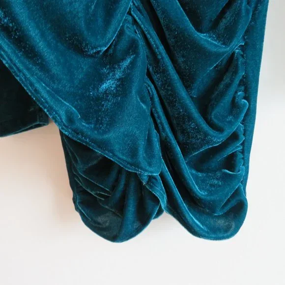 PATBO Velvet Ruched Mini Dress in Azure Blue - Size US 0 - Picture 7 of 15
